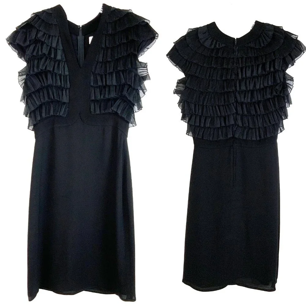 Vintage Badgley Mischka Black Tiered Ruffle Cocktail Party Dress Size 6 - Picture 12 of 16